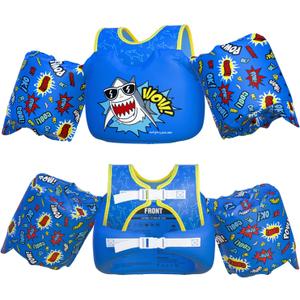 Dark Lightning USCG Coast Guard Approved Toddler Swim Vest for Age 2/3/4/5/6/7 Years Old, Kids Life Jackets with Arm Floaties 30-50 Pounds,Baby Water Wings in Sea/Pool/Puddle (Shark-Blue)