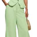 Cicy Bell Womens Vest Sets Summer 2 Piece Outfits Button Crop Blazer Vest and Wide Leg Pant Suits, Small, Light Green 