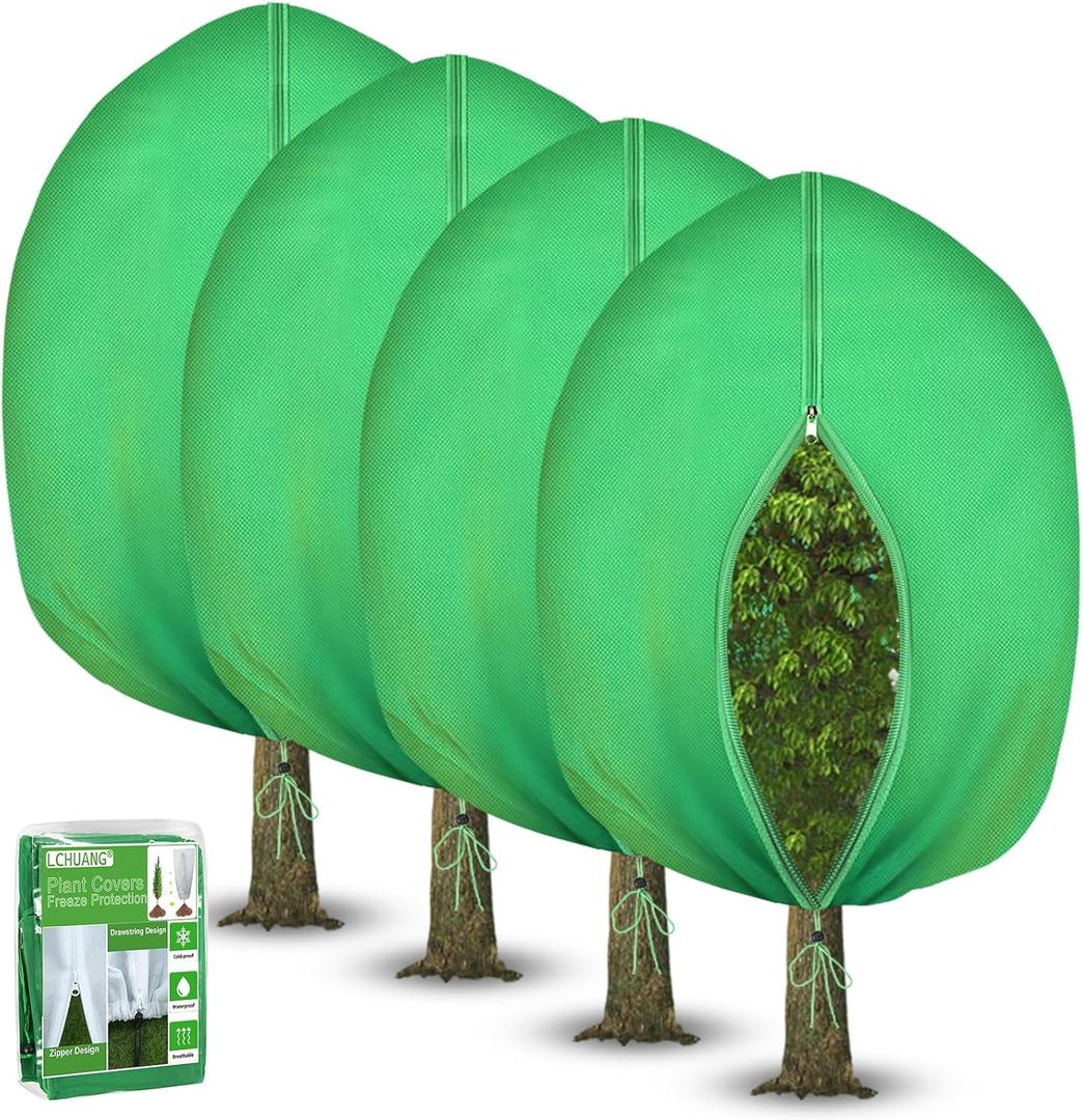 4Pack Thickened Plant Covers Freeze Protection for Winter - 71" x 47" Large Shrub Bush Cloth Blankets for Outdoor Plants Tree Frost Protection with Drawstring Bags Jacket for Plants (3.2 oz/yd)
