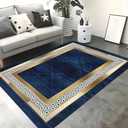 Premium Indoor Area Rug, 6x8ft, Contemporary Simple Geometric and Gold Border Design Navy Blue Rug, Non-Slip Non-Shedding, Comfortable and Casual