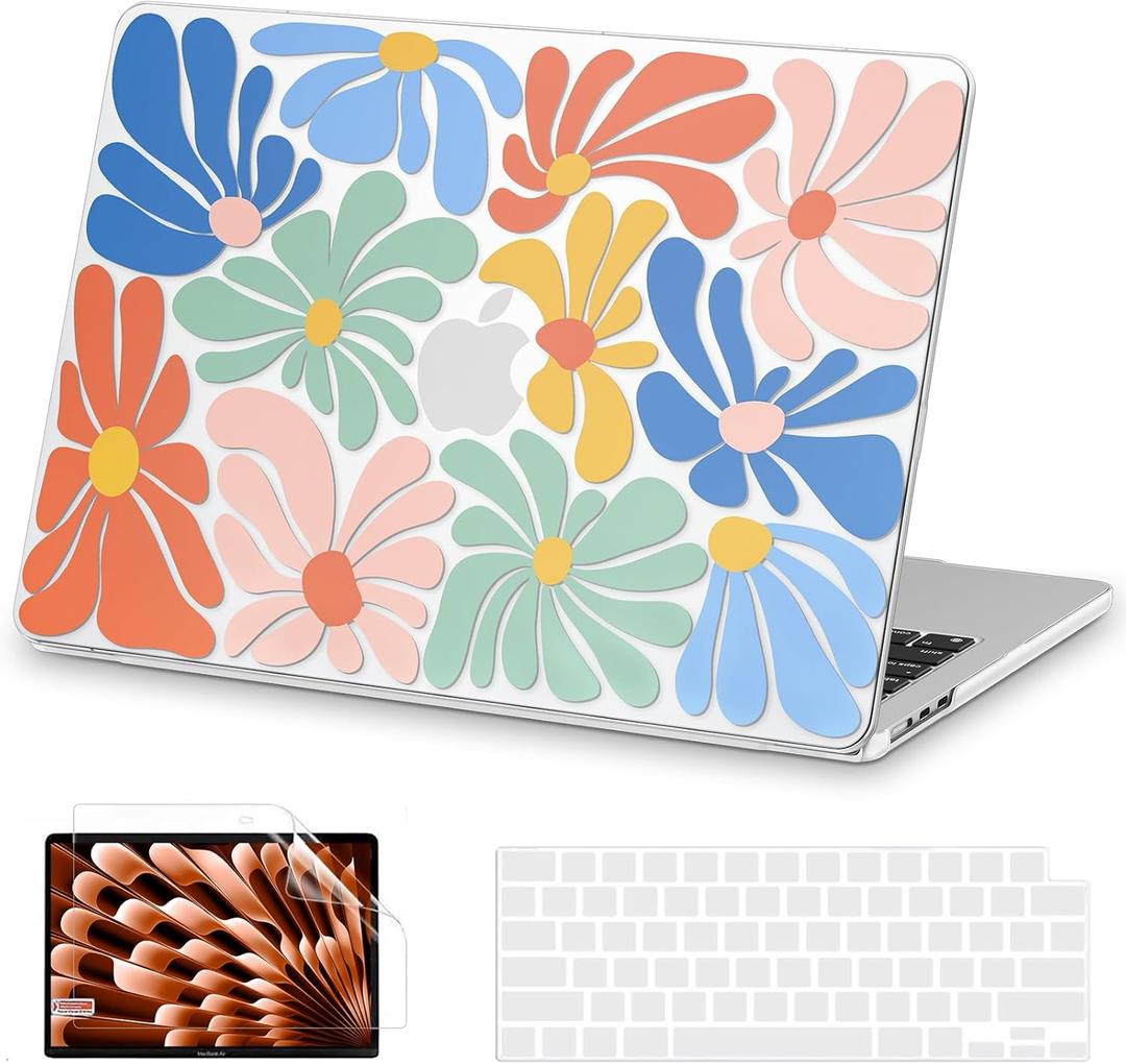 AKIT Compatible with MacBook Air 13 inch Case 2025 2024-2022 M4 M3 M2 A3240 A3113 A2681, Unique Pattern Hard Shell Laptop Case+Screen Protector+Keyboard Cover for Mac Air 13.6 inch, ColorfulFlowers