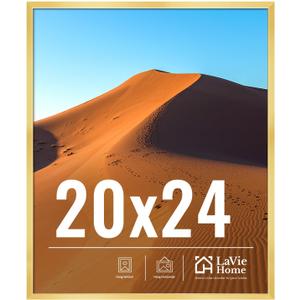 LaVie Home 20x24 Picture Frame for Wall Display, 20x24 Gold Picture Frame with HD Plexiglas, 20 x 24 Poster Frame 1 Pack, Display Frame for Vertical or Horizontal, Classic Collection