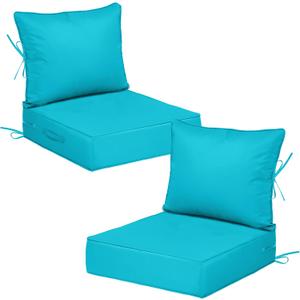 Outdoor Chair Cushions with Back, 24x24x4in, Set of 2, Lake Blue