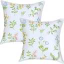 Pillow Covers 18 x 18 Inches Set of 2 White Soft Throw Pillow Covers Farmhouse Decoration Exquisite Embroidery Cushion Covers for Home Bed Couch Sofa (Garden-green)
