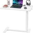 OLIXIS Bedside Table, Mobile Standing Desk, Bed Table for Apartment | Adjustable Overbed Design, Rolling Laptop Cart for Dorm, Space Saving, Hospital Home Use, Milk, 27"D x 15"W x 43"H