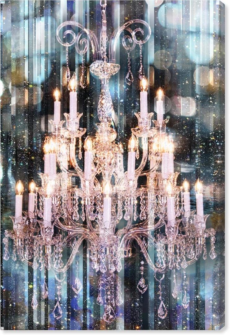 The Oliver Gal Artist Co. Fashion and Glam Wall Art Canvas Prints 'Diamond Covered Eyes' Chandeliers Home Dcor, 10" x 15", White, Blue (15L" x 10W")