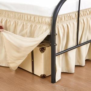 RIMELA Bed Skirt for King & Cal King Beds - No-Lift 15" Drop, Split Corner Wrap Around Design, Machine Washable in Light Beige