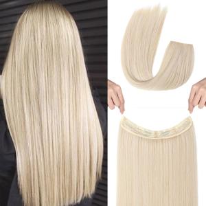 REECHO Invisible Wire Hair Extensions with Transparent Headband Adjustable Size Removable Secure Clips in Straight Secret Hairpiece for Women (24 Inch, Light Blonde)