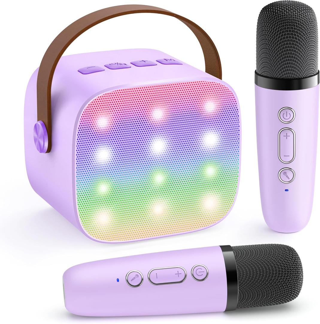 YLL Karaoke Machine for Kids, Portable Mini Speaker with 2 Wireless Microphones, TOP Kids Gifts for Girls Ages 3, 4, 5, 6, 7, 8, 9, 10+ Years Old, 4-12th Birthday Singing Present Toy Party (Purple)