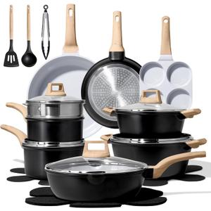 CAROTE 21pcs Pots and Pans Set Nonstick, Cookware Set Black Induction Kitchen Cooking Set w/Frying Pans & Saucepans(PFOS, PFOA Free), 21 Piece