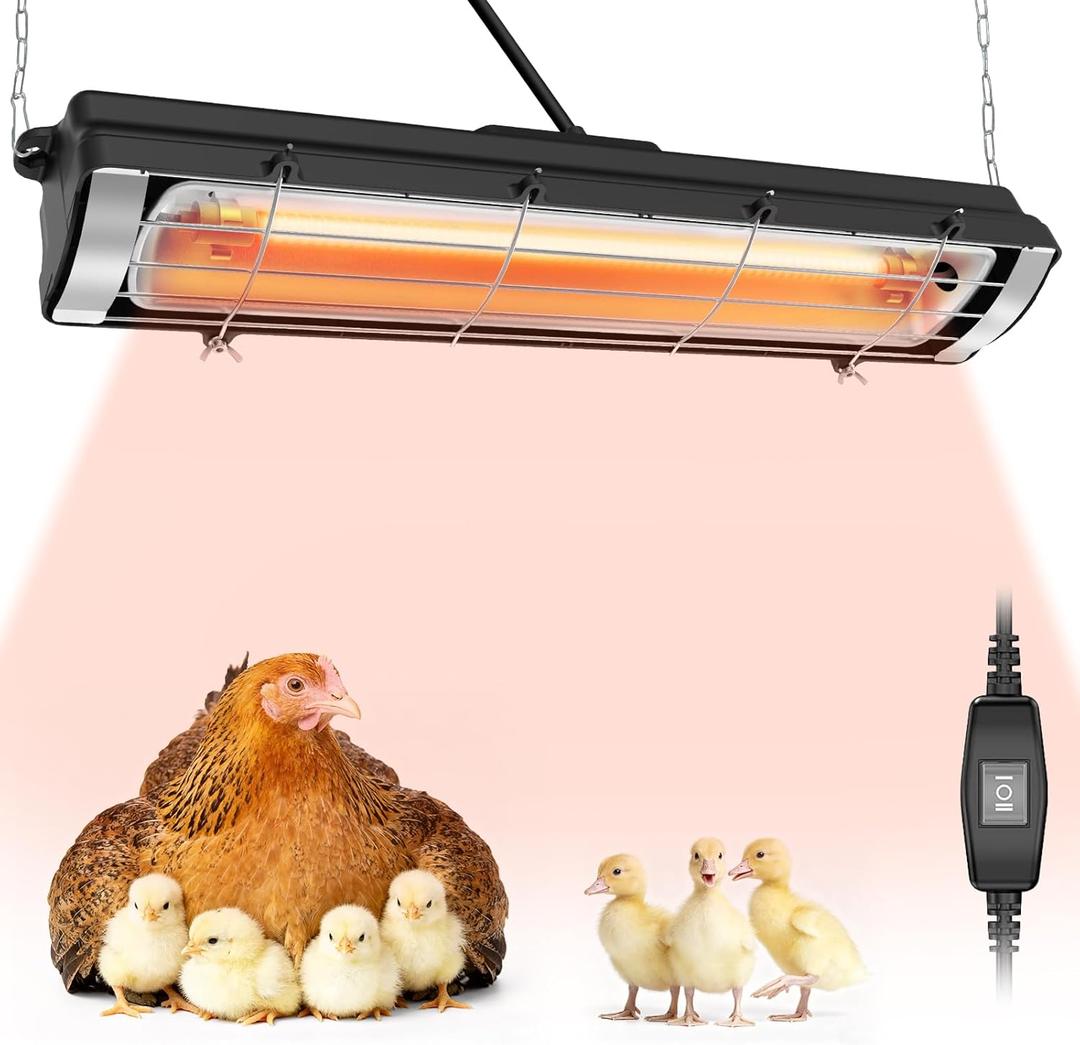 Chicken Coop Heat Lamp, 300W Brooder Heater for Chicks, Carbon Fiber Bulb Heater with 2-Level Temp, 6.6ft Cord UL Passed Adjustable Hanging Height, Livestock Indoor Warmer