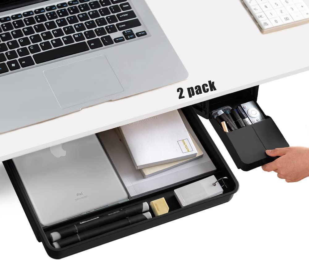 Under Desk Drawer Storage Organizer - 2 Pack (Large and Small) Black - (Please Note - Drawer Size/No Lip Under Desktop) - 2 Installation Methods (Screw or Adhesive)