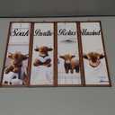 Honoson 4 Pcs Highland Cow Funny Bathroom Decor Wall Art, Bathroom Highland Cow Art Prints Pictures Wooden Relax Soak Unwind Breathe Rustic Farmhouse Wall Decor Signs for Home Spa Laundry 4x12 Inch