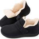 Zizor Women's Velcro Adjustable House Shoes Slippers Indoor Outdoor with Memory Foam, Warm Winter Fuzzy Lined Home Slippers 42