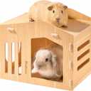 Spacious Rabbit Hideout Wooden Bunny House, Sturdy & Moldy-Proof Bunny Castle, Guinea Pig Hideout Cage Accessories for Rabbit Guinea Pig Chinchilla
