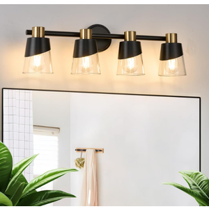Bathroom Vanity Light Modern Black Bathroom Light Fixture Over Mirror with Glass Lampshade for Kitchen Hallway 4 Lights 