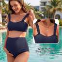 Century Star Maternity Bikini Swimsuit for Women - Two Piece High Waisted Bathing Suit Wide Ruched Straps Pregnancy Swimwear (Blue, L)