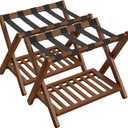 SONGMICS Solid Wood Luggage Rack, No Assembly Required, with Storage Shelf