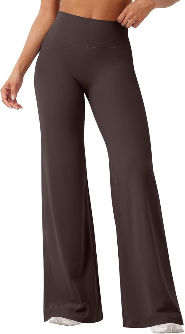 YEOREO Workout Leggings Womens No Front Seam Straight Leggings 33" High Waist Buttery Eddiy Gym Yoga Pants Dark Brown L