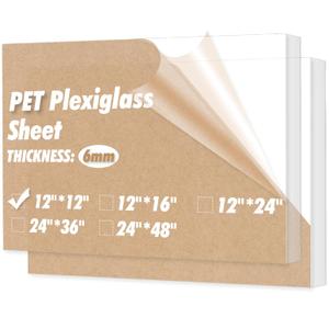 Art3d (2 Pack) 1/4" Thick Plexiglass Sheets - 12" x 12" PET Clear Acrylic Sheets for Art Design, Craft Projects, Signs, DIY in Home, Wedding, Festival,Party,Office Art3d (2 Pack) 1/4" Thick Plexiglass Sheets - 12" x 12" PET Clear Acrylic Sheets for Art Design, Craft Projects, Signs, DIY in Home, Wedding, Festival,Party,Office