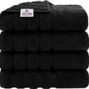 American Soft Linen Luxury 4 Piece Bath Towel Set, 600 GSM 100% Cotton Turkish Bath Towels for Bathroom, 27x54 in Extra Large Bathroom Shower Towels, Black