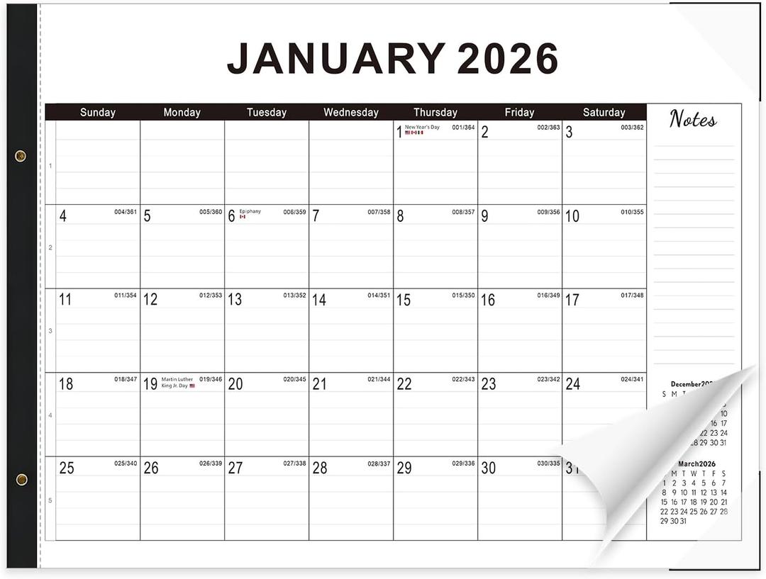 2026 Desk Calendar Large 22x17  Desk Top Calendar 2026 with plastic cover (Black (Jan 2026 - June 2027))