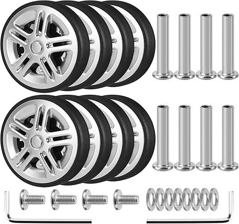 Ech.Apr Luggage Wheels Replacement OD 50mm, 8 Pcs Suitcase Replacement Double-Row Wheels, Wear Resistant Rubber Repair Swivel Casters for Travel, Silver