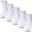 Girls Socks Kids Cotton Socks Pink Crew Athletic Socks with Hearts & Stripes 5 Pairs (Large)