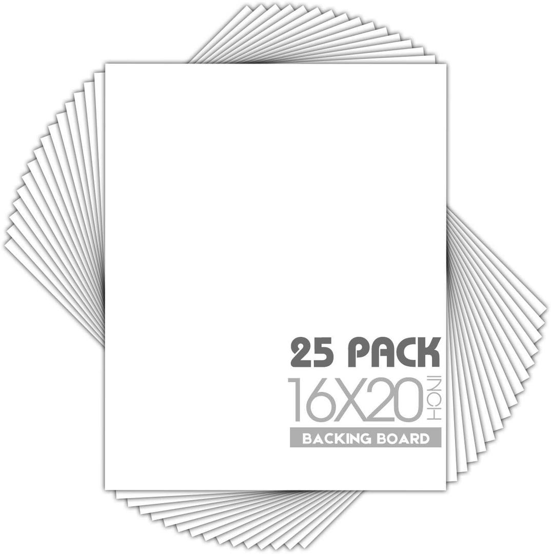 Mat Board Center 16x20 Backing Boards, 25 Pack Uncut Matboards for Prints