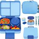 Kids Bento Lunch Box Set with 9.5oz Soup Thermo, Leak-Proof Lunch Food Containers with 3 Compartment and Removable Inner Tray, Insulated Hot Food Jar with Lunch Bag for School, Office, Blue
