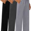 3 Pack Womens Plus Size Wide Leg Pants High Waist Lounge Palazzo Pants Casual Drawstring Sweatpants with Pockets (4X-Large, Black,dark Gray,light Gray)
