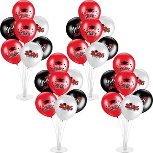 4 Set Graduation Party Balloon Stand Kits for Table Centerpieces Balloon Tables Holders with Congrats 2026 Graduation Party Decorations for School College Photo Props(Red)
