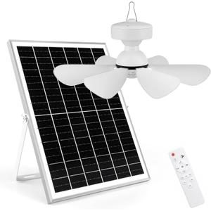 Solar Ceiling Fan Kit, 25W Solar Powered Rechargeable Ceiling Fan with Light for Outdoor Gazebo Canopy Tent, with 32Wh/10000mAh Battery Backup, Remote Control