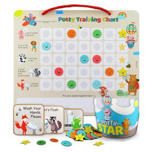 Potty Training Chart with 35 Stickers, 3 Reminder Stickers and Crown for Toddlers Boys and Girls - Potty Training Rewards for Kids - Zoo Animal