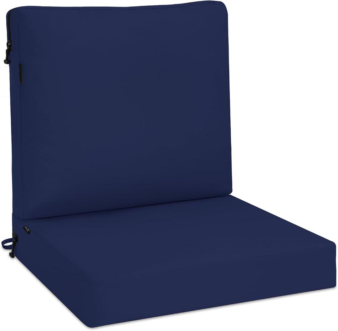 Favoyard Waterproof Outdoor Chair Cushion Set, Blue, 22" x 22" | 3-Year Fade Resistant Patio Seat & Back Cushion, Quick Dry, Removable Cover, All-Season for Garden, Rocking Chair, Sofa Couch