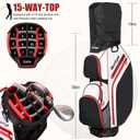 Cart Golf Bag 15 Way Organizer Divider Top Golf Club Bags Lightweight Golf Cart Bags for Men Women with Cooler, Rain Cover, Black Red White