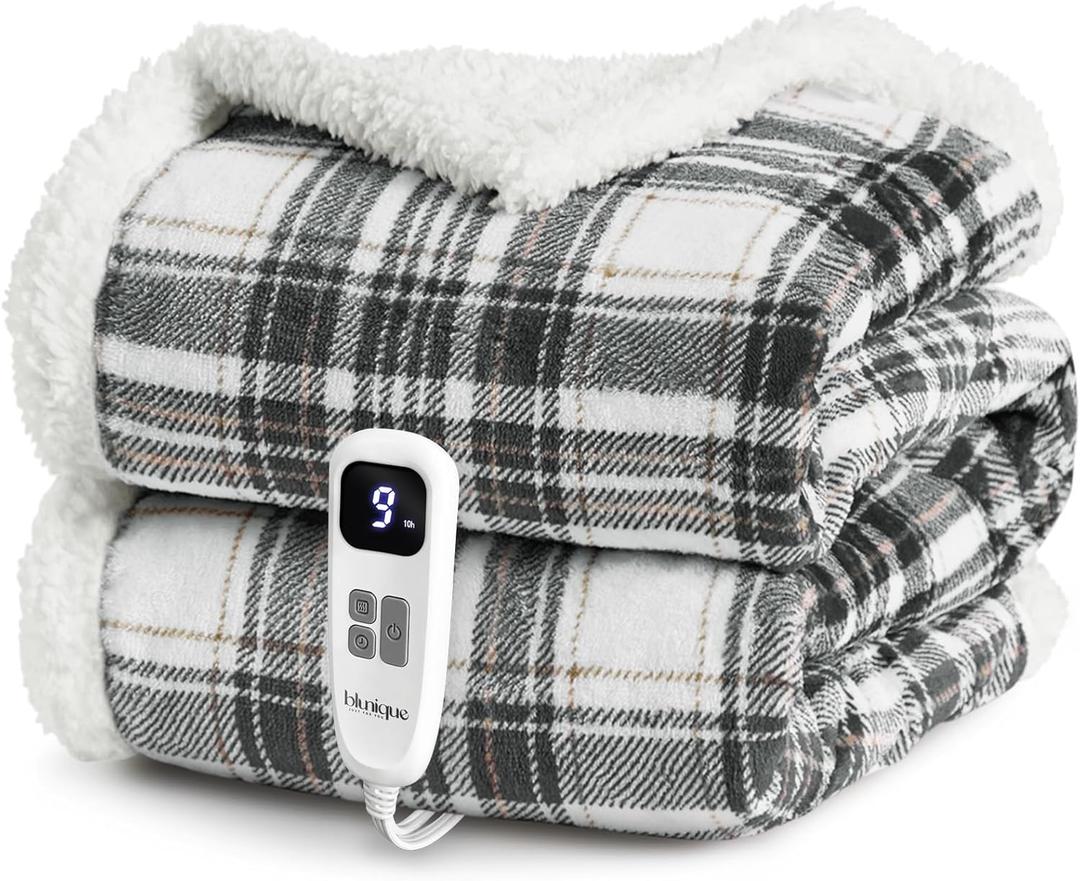Heated Blanket Electric Throw-50''x60''Ultra Soft Cozy Plaid Flannel Fast Heating Electric Blanket with 10 Heat Levels & 10 Hrs Auto Off, ETL Certified, Keep Warm in Home Office (Grey)