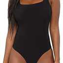 BelleLovin Women's Scoop Neck Bodysuits Sleeveless Tank Top Jumpsuits (Scoop Neck Black, Medium)