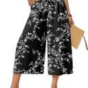 Anyhold Womens Capri Palazzo Pants Wide Leg Gaucho Pant Dressy Casual Culottes with Pockets (Black, L)