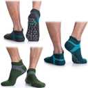 Muezna Men's Non-Slip Yoga Socks, Anti-Skid Pilates, Barre, Bikram Fitness Hospital Slipper Socks with Grips (9-11, Lake Blue+navy+green -3 Pairs)