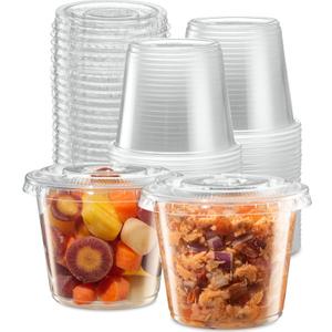 5 oz - 100 Sets Clear Diposable Plastic Portion Cups With Lids, Small Mini Containers For Portion Controll, Meal Prep, Sauce Cups, Slime, Medicine, Dressings, Crafts, Disposable Souffle Cups