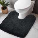 Toilet Rug U Shaped Black 23x24 Machine Washable Non Slip Toilet Floor Mat Soft Plush Contour Rug for Bathroom Floor