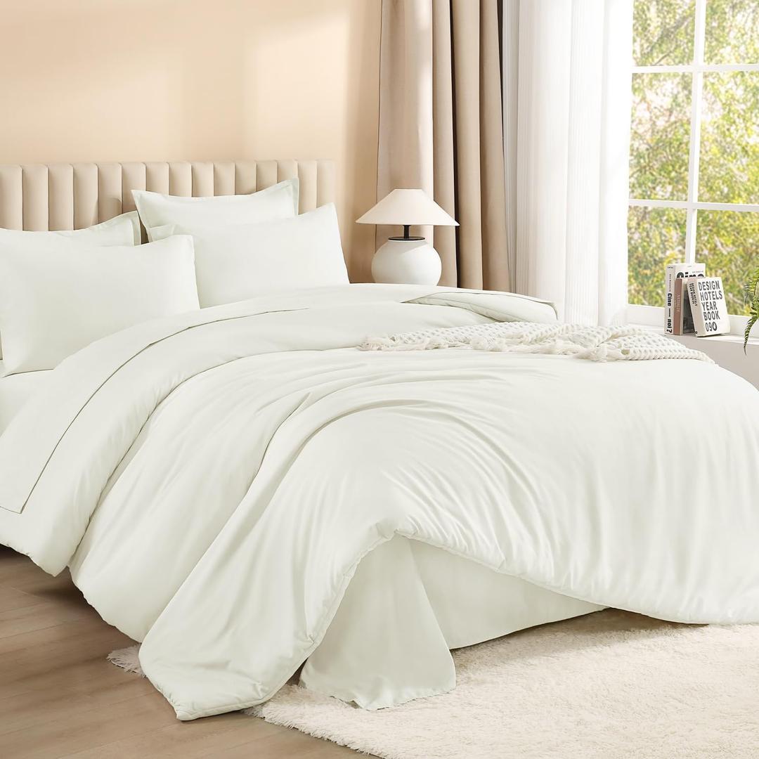 Litanika Oversized King Comforter Sets Ivory - 7 Pieces Bed in a Bag Oversized King Bedding Comforter Sets, Solid Lightweight Bed Set with Comforter, Sheets, Pillowcases & Shams