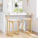 GarveeHome Bar Stools Set of 2, Counter Height Bar Stools, Curved Back with Metal Frame Island Chairs with Upholstered Modern Tall Barstools Counter Stools for Kitchen Dining Room (Gold)