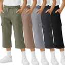5 Pack Boys' Capris Pants Cargo Cropped Sweatpants Wide Leg Elastic Waist Drawstring 3/4 Short with 4 Pockets