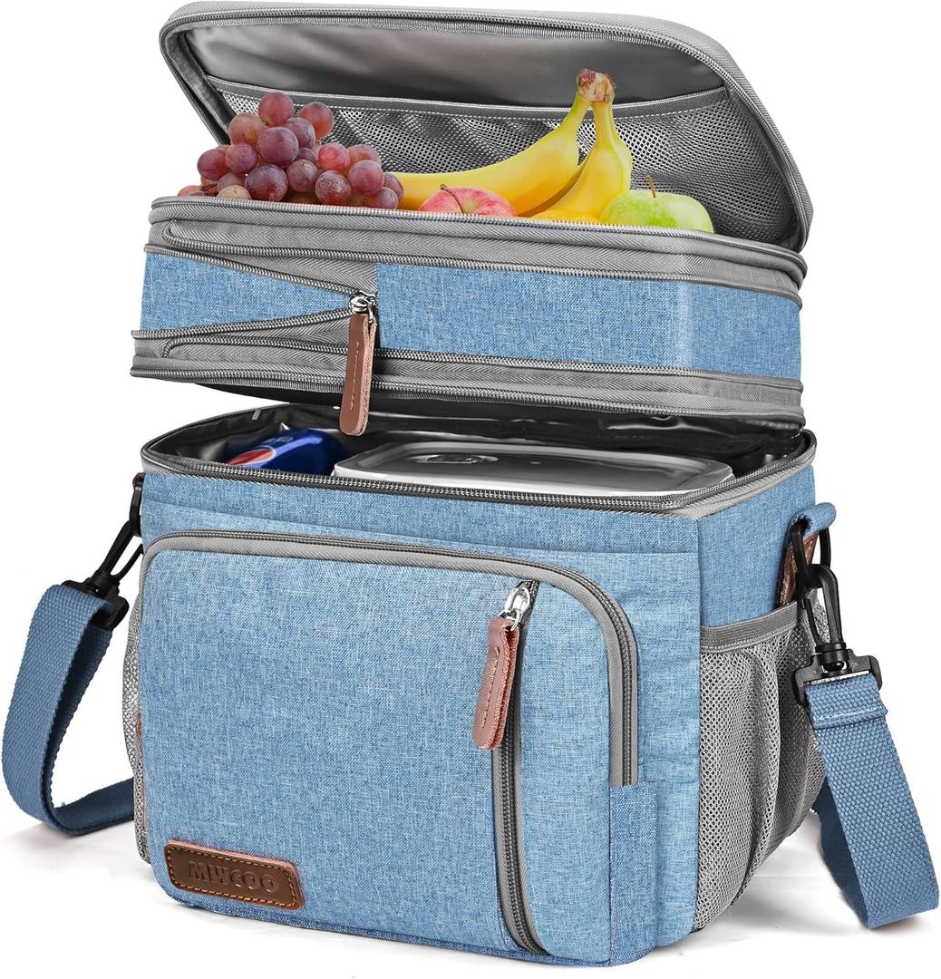 MIYCOO Lunch Bag & Lunch Box for Men Women, Double Deck Leakproof Insulated Soft Large Adult Camping Cooler bag for Work, Beach, Picnic, Travel (Blue, 15L)