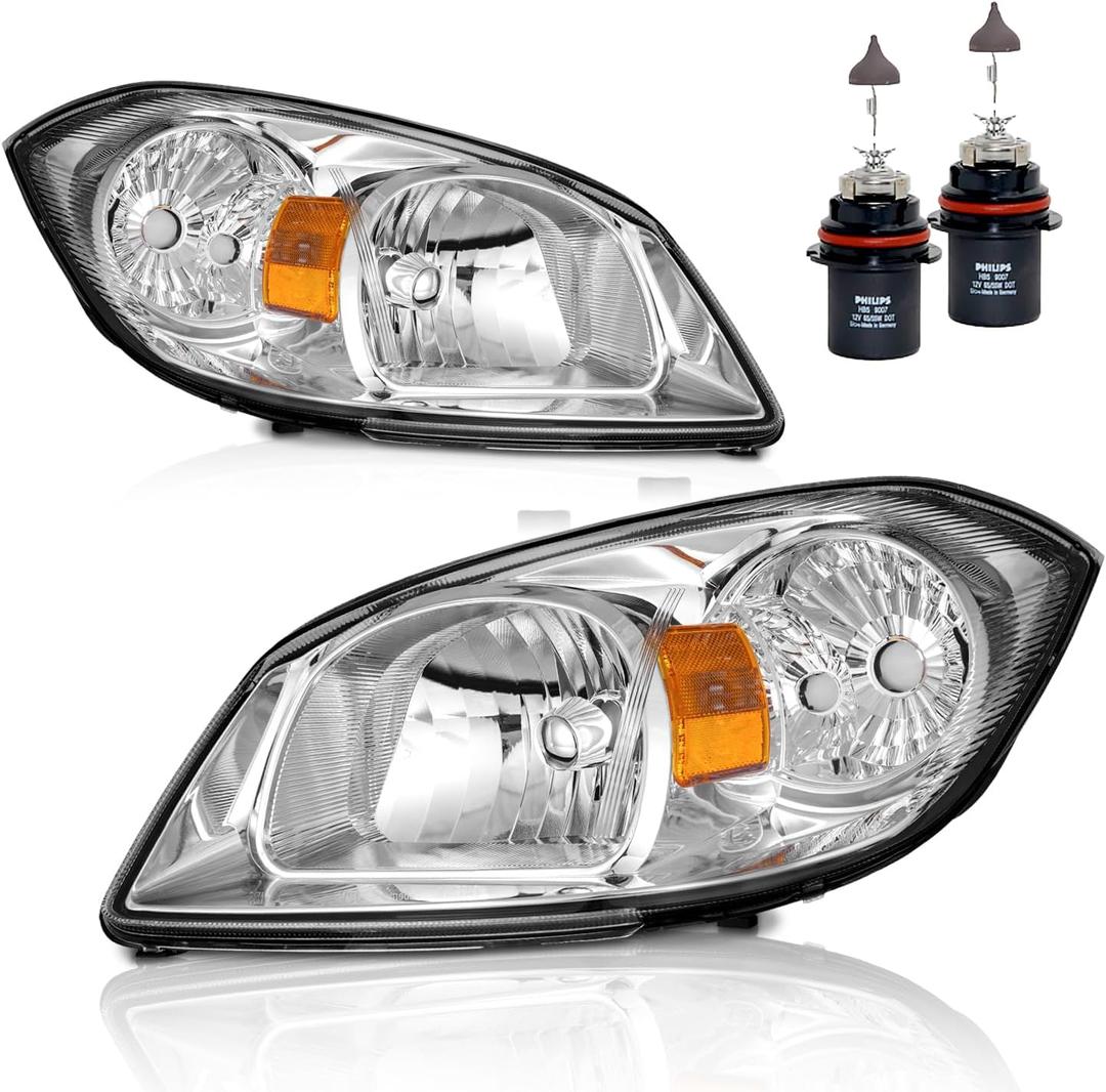 Headlights with High/Low Beam Bulbs for 2005-2010 Chevy Cobalt | Halogen Headlights Assembly for 2005-2010 Chevy Cobalt, Driver & Passenger Side