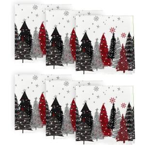 Horaldaily Christmas Cloth Napkins 18 x 18 Inch, White Christmas Pine Tree Stars Red Party Dinner Decoration Washable Napkins Set of 6