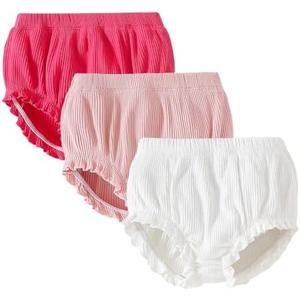 SOBOWO 3-Pack Bloomers for Baby Girls Diaper Covers Ribbed Ruffle Solid Triangle Baby Girl Shorts Summer Toddler Underwear 3XL