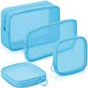 Weewooday 4 Pcs Mesh Makeup Bag Mesh Cosmetic Bag Travel Toiletry Pouch with Zipper Mini Makeup Cosmetic Purse for Daily Accessory(Variety Pack,Blue)